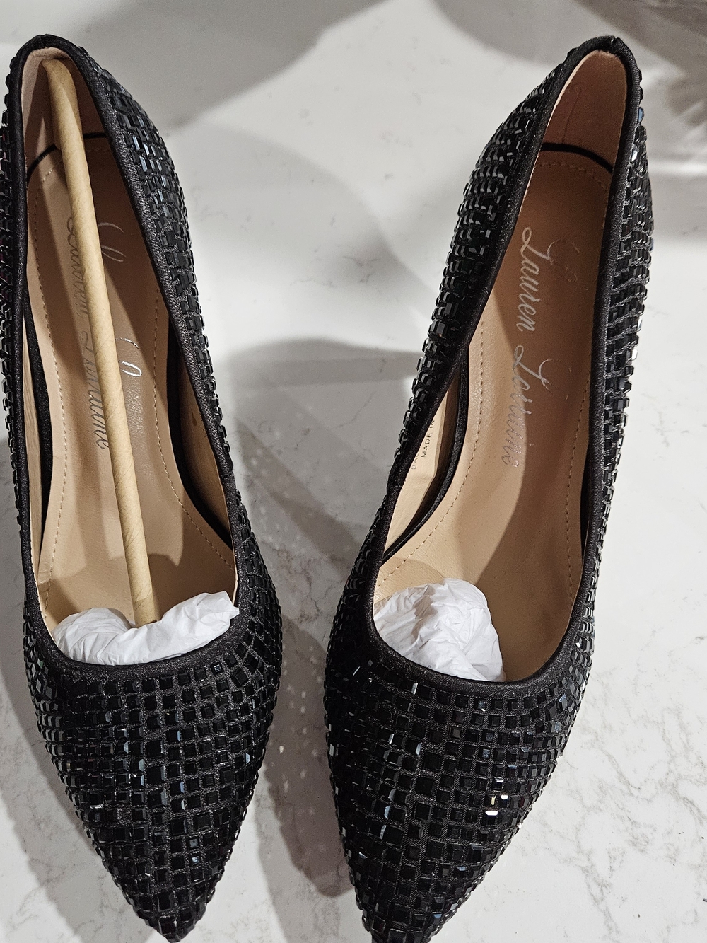 Lauren Lorraine Black Embellished Pointed-Toe Pumps